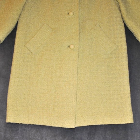 Vintage Lizbeth Jeanne Coat Women's Size Large Yellow Reto Mod Long Wool Coat - Picture 3 of 11